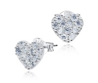 Shinning Pattern Heart Silver Stud Earring STS-2241